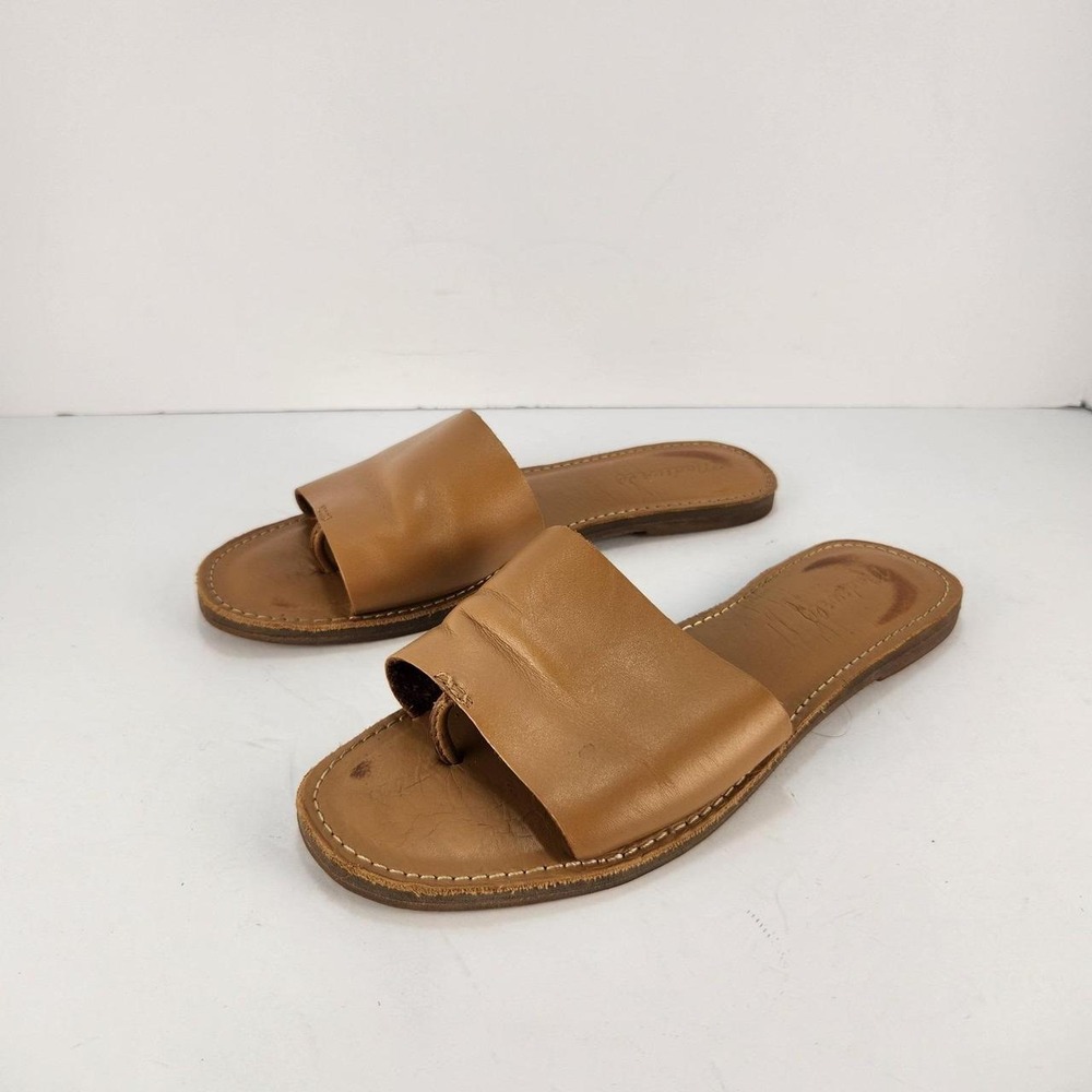 Madewell Boardwalk Post Leather Toe Loop Slide Sandals Tan Women's Size 7.5
